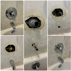 Bathtub faucet valve replacement — before and after